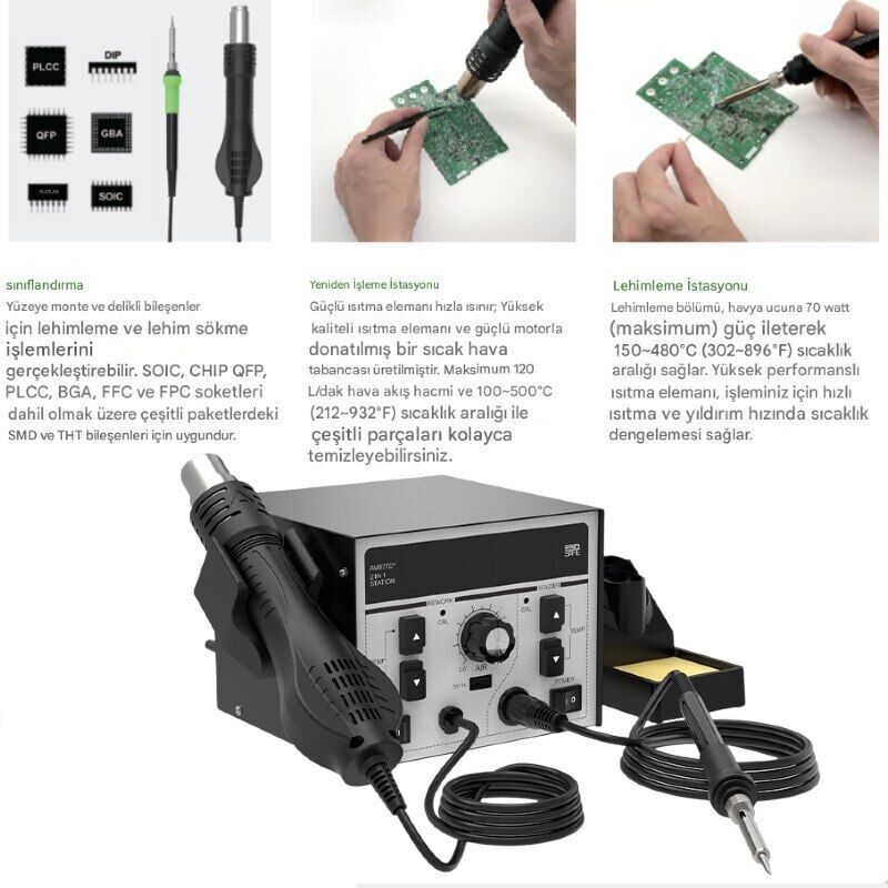 Atetool AM877D+ 820W Sıcak Hava Üflemeli Havya İstasyonu