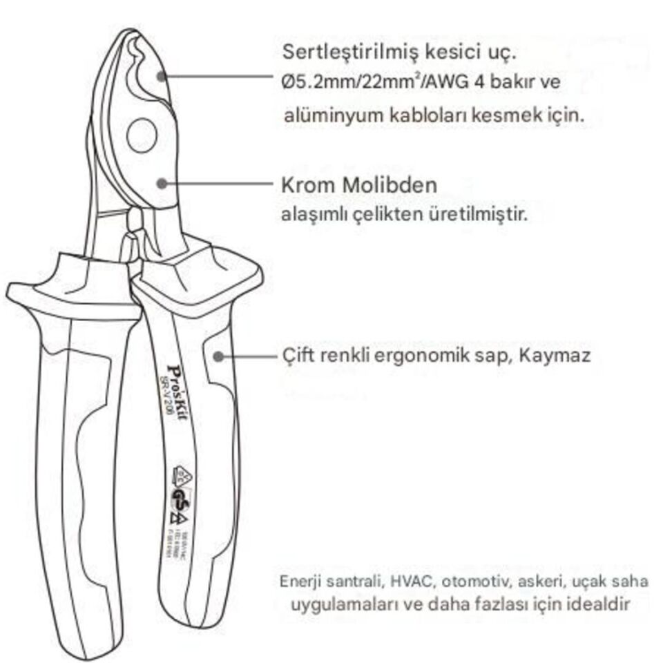 Proskit SR-V206 VDE 1000V İzoleli Kablo Kesici