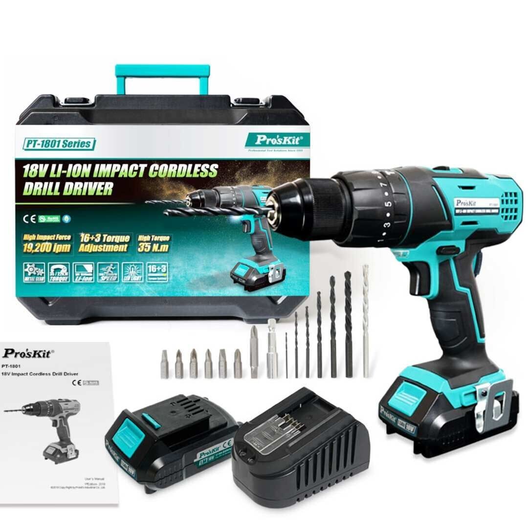 Proskit PT-1801F 18V Li-Ion Şarjlı Darbeli Matkap Vidalama