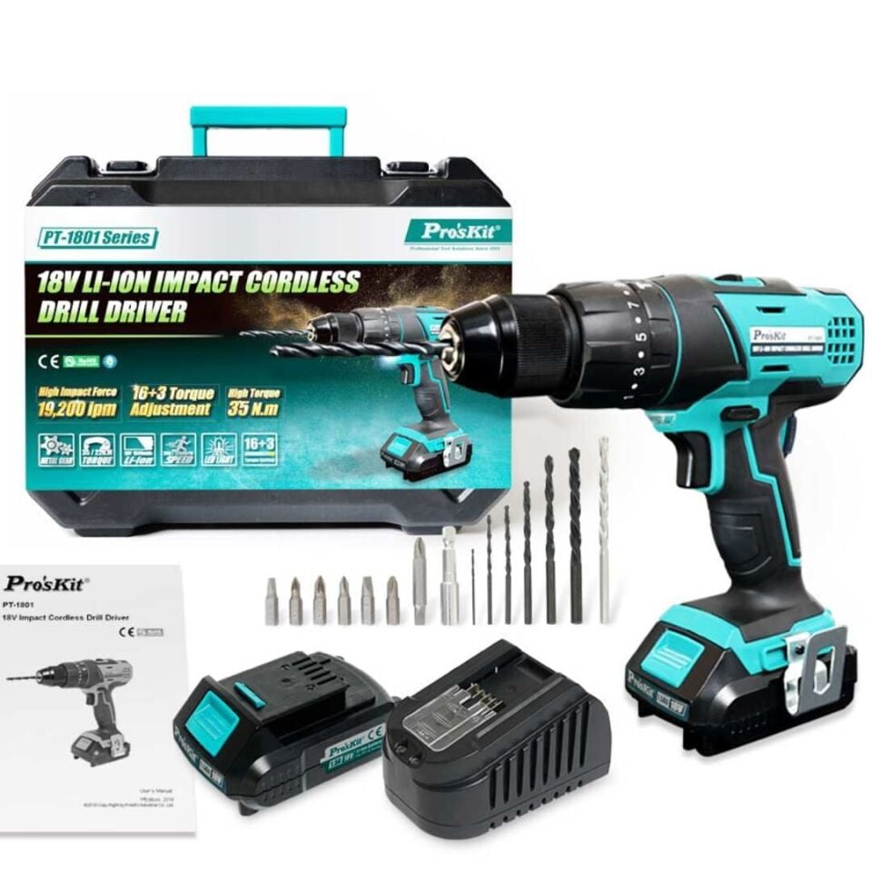 Proskit PT-1801F 18V Li-Ion Şarjlı Darbeli Matkap Vidalama