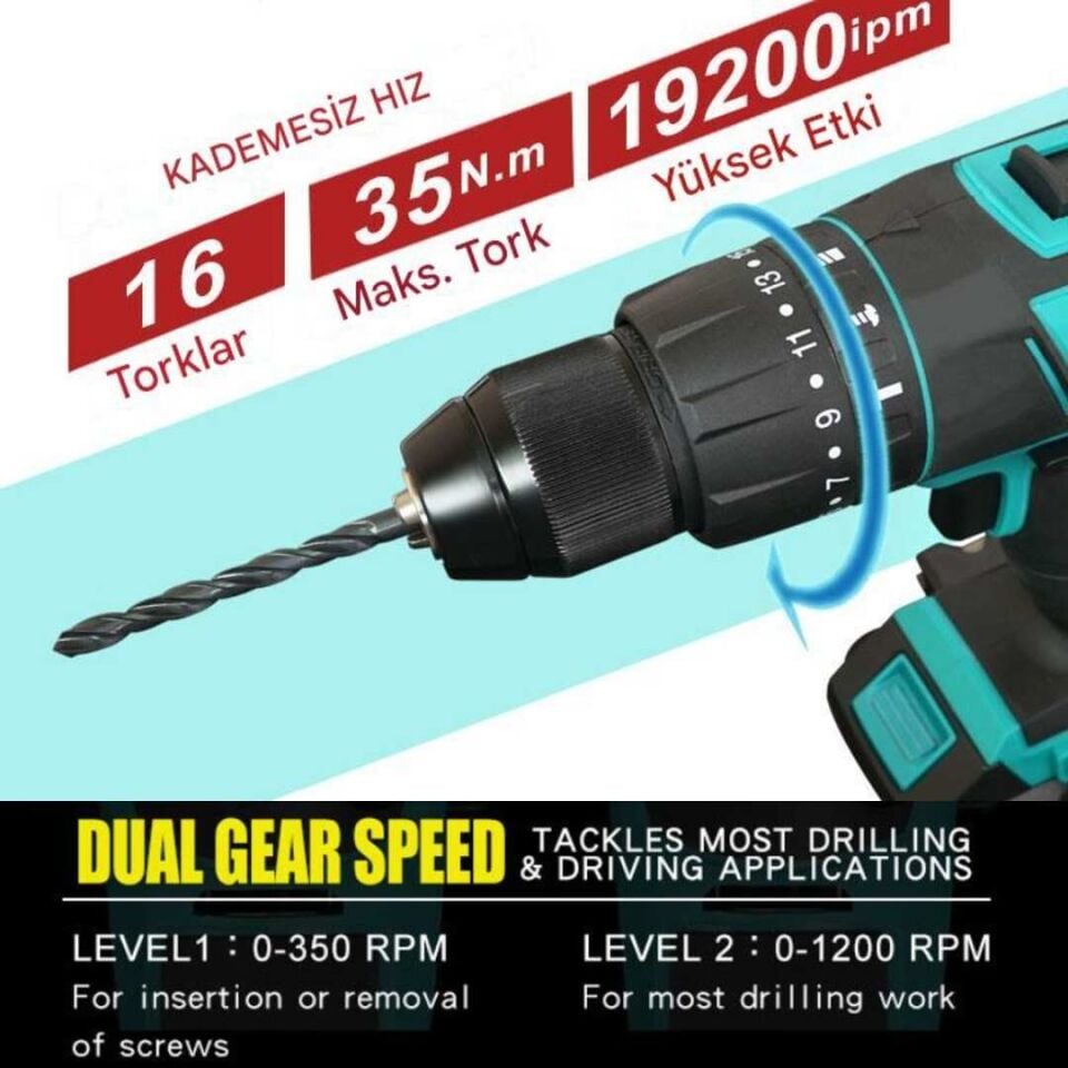 Proskit PT-1801F 18V Li-Ion Şarjlı Darbeli Matkap Vidalama