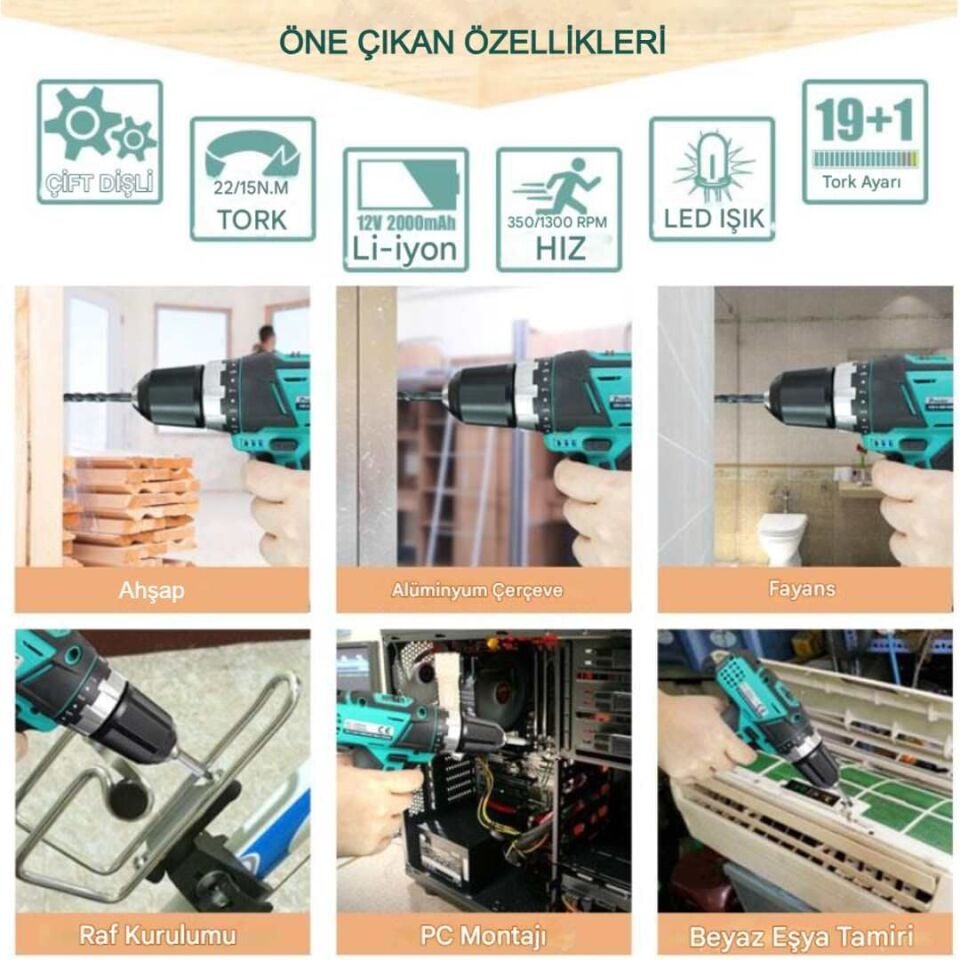 Proskit PT-1206F 12V Li-Ion Şarjlı Matkap Vidalama