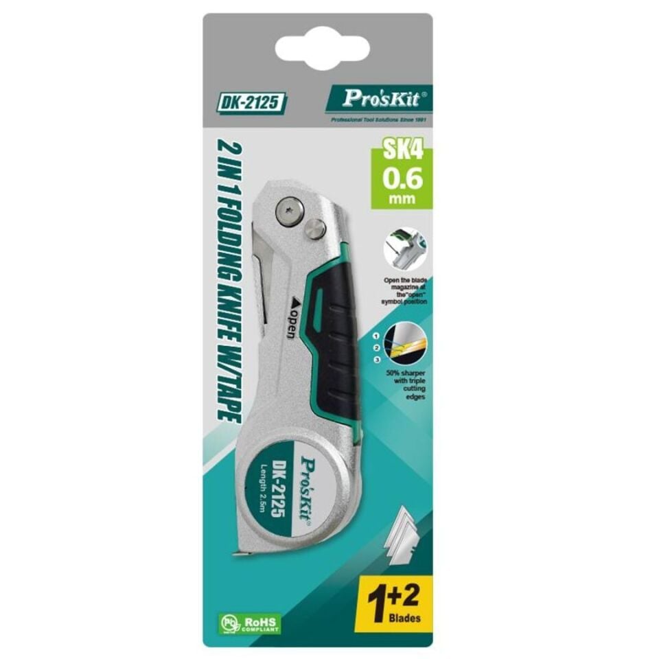 Proskit DK-2125 2'si 1 Arada Maket Bıçağı ve Şerit Metre