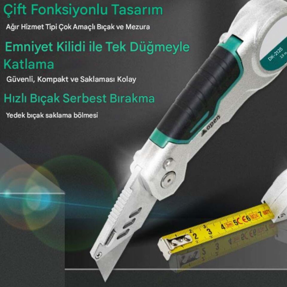 Proskit DK-2125 2'si 1 Arada Maket Bıçağı ve Şerit Metre