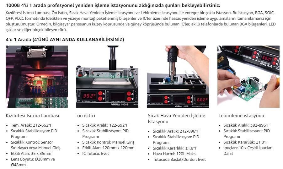 Prolink P-1000B Kızılötesi Sıcak Hava BGA Onarım İstasyonu